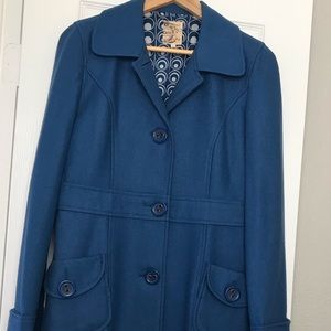 Tulle Wool Pea Coat with Buttons